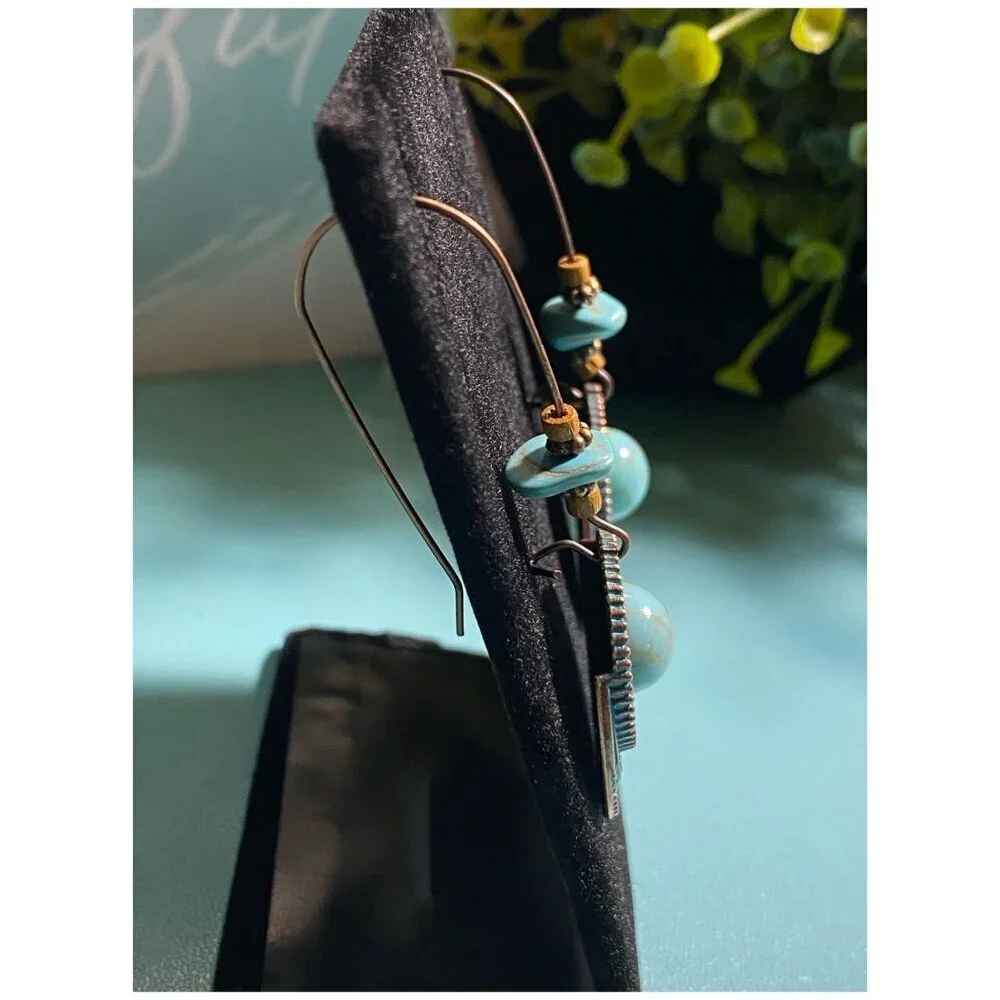 NEW Boho Festival Retro Round Turquoise Long Alloy Dangle Earrings